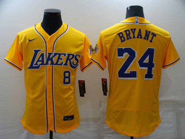 Men's Los Angeles Lakers Front #8 Back #24 Kobe Bryant Yellow Flex Base Stitched Jersey